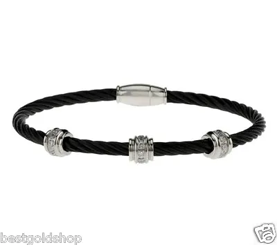 QVC Steel By Design Black Twisted Cable Wire Bangle Bracelet Crystal Stations • $28.32