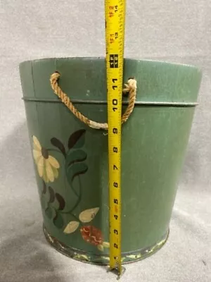 Helen Hume Original Vintage Hand-Painted Folk Art Wood Bucket Floral Motif • $71