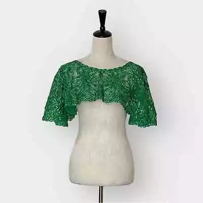 Karapenn Sequin  Beaded Vintage Shawl Bridal Wrap Shoulder Shrug Green • $38