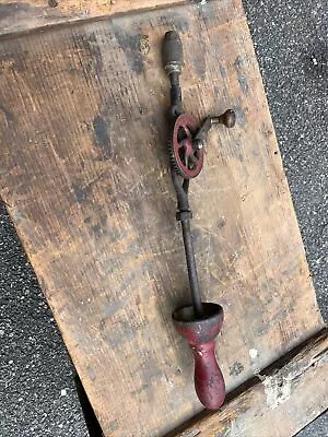 Vintage CRANK Hand Drill W/ Wooden Handle- 19” Tall Antique Collectible • $9.99