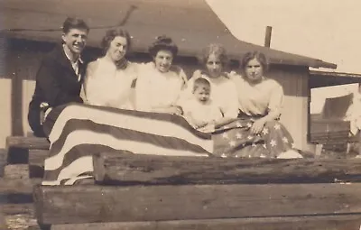Unusual Vintage Postcard Real Photo Family Draped In American Flag Patriotic • $12
