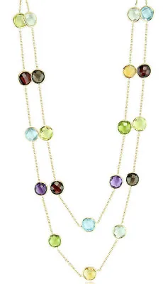 14K Yellow Gold Fancy Cut Gemstone Multi-Color Necklace By The Yard 36 Inches • $1079.99