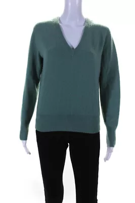 Vince Womens Long Sleeve V Neck Cashmere Boxy Sweater Green Size Extra Small • $52.45