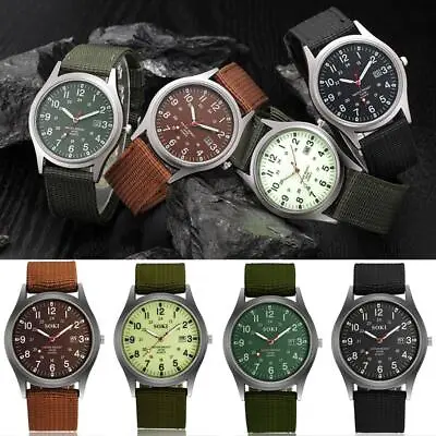 Military Army Mens Date Canvas Strap Analog Quartz Wrist Gift Watch Sport • $3.85