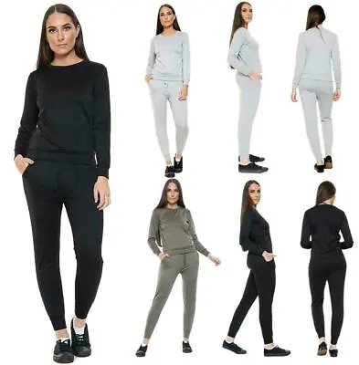 Womens Round Neck Long Sleeve Suit Ladies Plain Running Wear Co Ord Tracksuit UK • $17.42