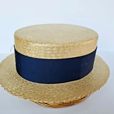 Mens Vintage Master Mode Shower Proof Fine Skimmer Straw Boater Blue Hat Band • $128.48