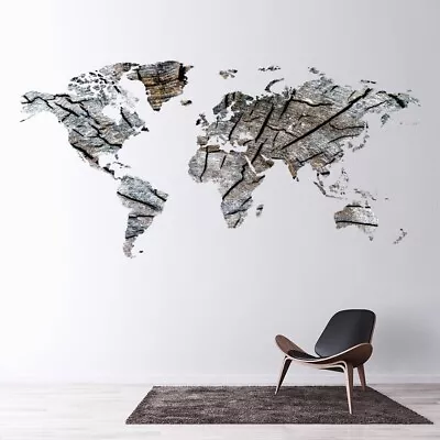 Wood Tree Effect World Map Wall Sticker WS-51377 • £12.98