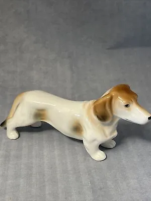 Lenwile Ardalt Porcelain Dachshund Weiner Dog Figure White Brown Black • $29.99