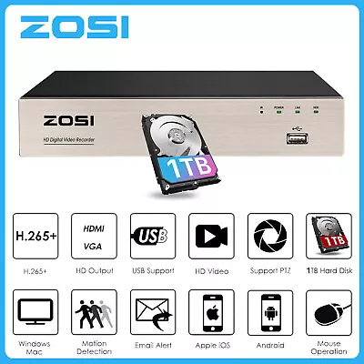 ZOSI 1080P HD 8CH 16CH HDMI DVR Recorder For CCTV Security Camera System 0-2TB • $88.99