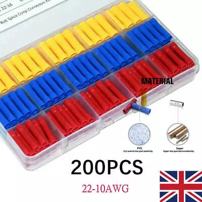 200Pcs Insulated Straight Butt Connectors Electrical Crimp Terminals Wire Cable • £2.99