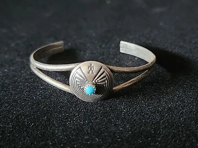 Antique Native American Man In The Maze Silver & Turquoise Childs Bracelet  • $48