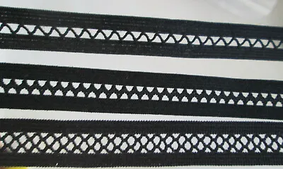 Black Lingerie Elastic - Mesh Centre  Various Widths - 3 Or 5m Length • £3