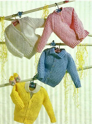 Baby Girls Boys Textured Jacket Raglan Cardigan KNITTING PATTERN Aran 20 - 26  • £2.15