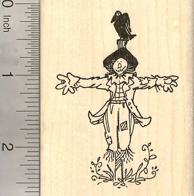 Scarecrow Rubber Stamp With Crow Halloween Farm Fall J22507 WM • $18