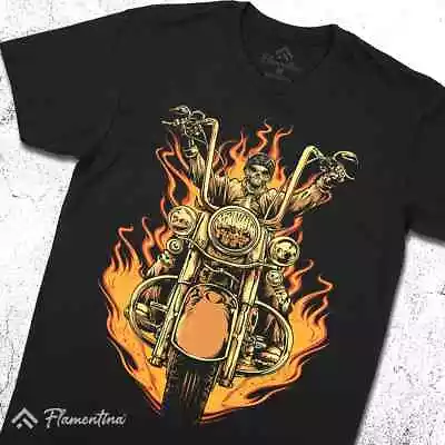 Biker Skull T-Shirt Motorcycles Skull Skeleton Rider In Flames Two Wheels P918 • £13.99