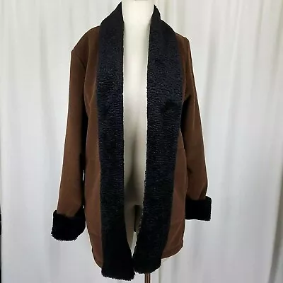 Maralyce Ferree Vegan Faux Persian Fur Fleece Shawl Collar Swing Coat Womens S • $79.99