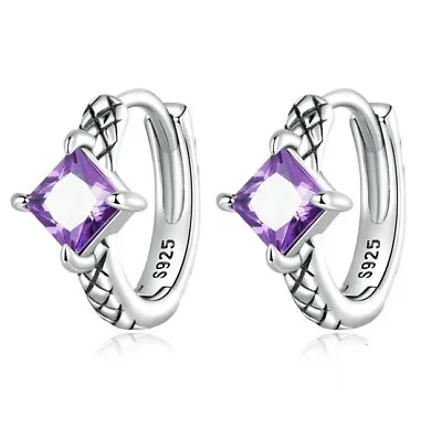 $28.99 • Buy SOLID Sterling Silver Criss-Cross Hoop Purple CZ Earrings By YOUnique Designs