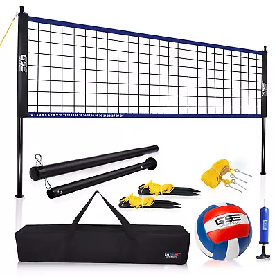 Portable Volleyball Set W/Net System & Volleyball Ball/Pump For Backyard Beach • $69.98