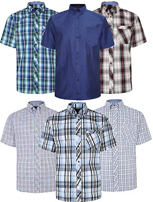 Mens KAM Cotton Rich Check Short Sleeve Button Shirt Work Casual Big Size 2-8XL • £19.99