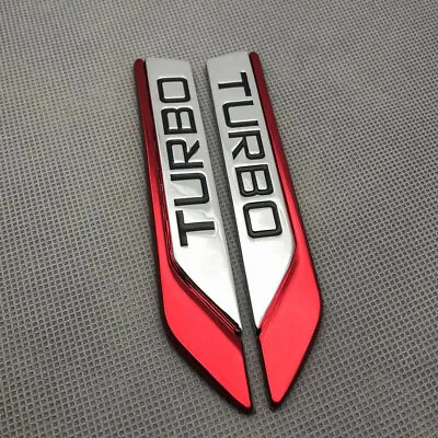 £9.19 • Buy 2x Red 3D Metal Turbo Side Wing Badge Chrome Car Fender Sport Emblem Stickers