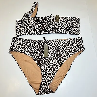 J Crew Women’s NEW Print Lana Leopard Bella One-Shoulder Bikini Set-Size 2X • $39.99