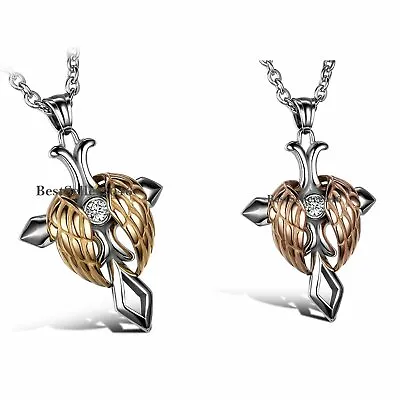 Stainless Steel Angel Wing Celtic Cross Pendant Necklace 22  Men Women Jewelry • $9.99
