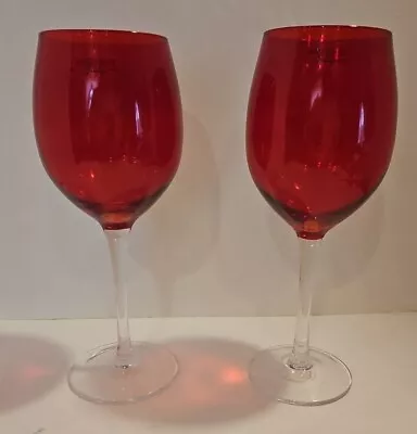 Classic Large Red Wine Goblets With Clear Stems Bases Set Of 2  9.5  Tall 3  W • $15.99