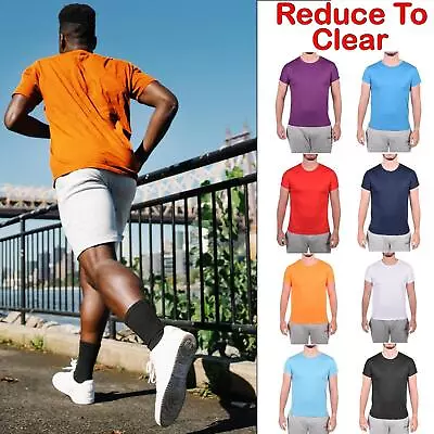 Mens Breathable T Shirts Cool Dry Running Gym Top Sports Performance Wicking • £4.99