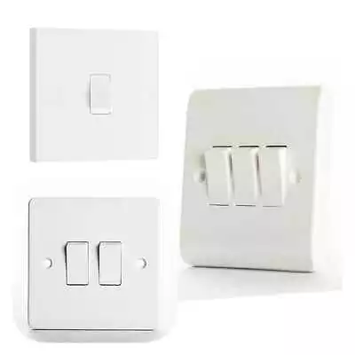 Light Switch 1 /2 Way 1 / 2 Gang 1G Single Twin Triple White Plastic Wall Switch • £2.89