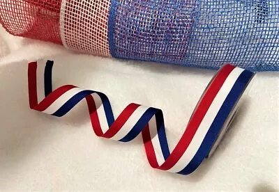 £2.80 • Buy TRI COLOUR Royal Red White Blue Stripe - Grosgrain Ribbon - 25 & 38mm *NEW 2023*