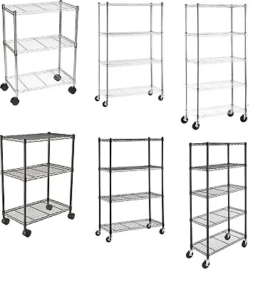 3/4/5 Tier Metal Storage Rack/Shelving On Wheel Wire Shelf Kitchen/Office Unit • £84.99