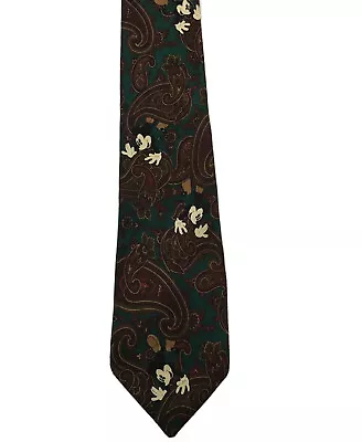 The Disney Store Mickey Mouse Tie 100% Silk Paisley Design Green Brown  • $59.99