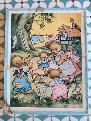 Vtg Victory Jigsaw Puzzle Teddy Bear Toy Family 20pcs Old Original Wooden Cute • £1.99