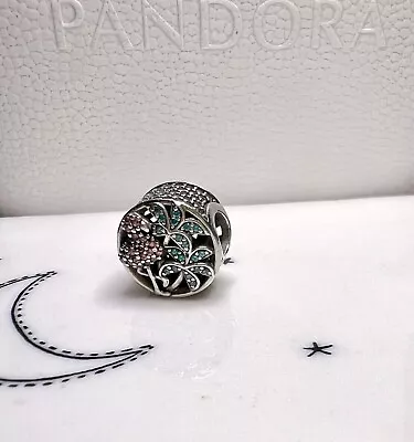 Genuine Pandora TROPICAL FLAMINGO  Pink Green Pave Palm Tree Charm ALE S925 • £19