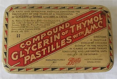 £12.50 • Buy Vintage Tin Boots Chemist Compound Glycerin Of Thymol Pastilles With AMC