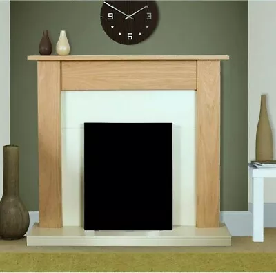 Electric Fire Oak Cream Wooden Fireplace Surround Hearth And Back Panel Bnib • £198.45