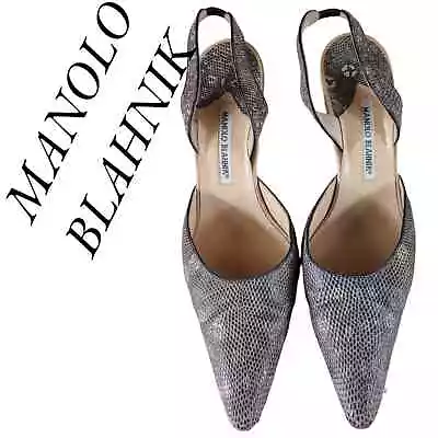 MANOLO BLAHNIK Size 40/10 SLINGBACK SHOES POINTED TOE SNAKESKIN HEELS EUC • $132