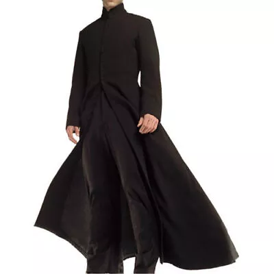 Neo Matrix Trench Coat Keanu Reeves Black Leather Trench Coat Gothic Jacket • $95.98