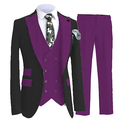 Mens 3 Piece Suits Vintage Groomsman Tuxedo Suit Blazer+Vest+Pants 42r 44r 46r • $77.39