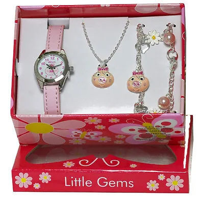 PIGGY PIG WATCH & JEWELLERY CHARM BRACELET NECKLACE GIFT SET BOXED Little Gems • £11.99