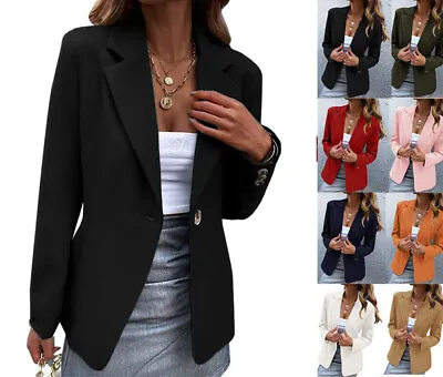 £16.59 • Buy Womens Long Sleeve Blazer Suit Jacket Ladies Work Coat Outwear Plus Size UK