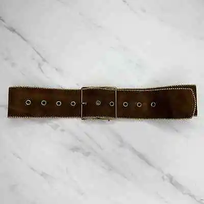 Dame Vintage Brown Suede And Gold Tone Beaded Belt Size Large L Womens • $19.99