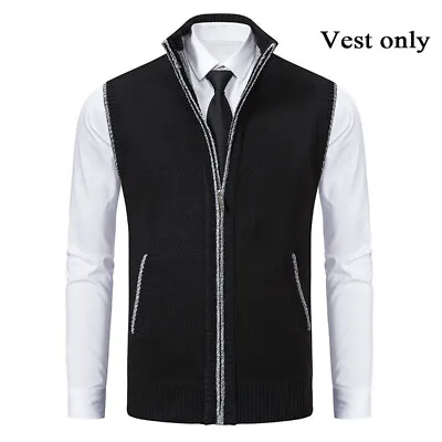 Men Sweater Cardigan Waistcoat Coat Knitted Vest Sleeveless Stand Collar Pocket • $18.39
