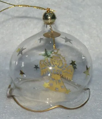 Vintage Silvestri Glass Christmas Bell Ornament Angel Stars • $12.95