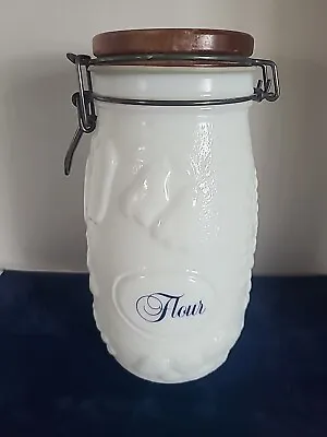 Vtg. 1.5L FLOUR  Wheaton Milk Glass Jar Canister LidRing & BALE Latch Storage • $22.80