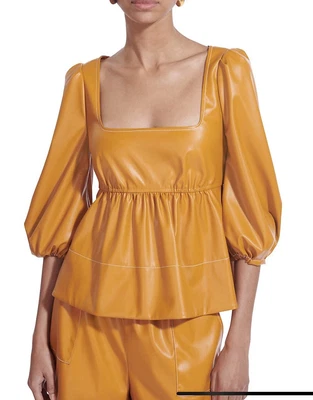 $56.05 • Buy Staud Sophie Faux Leather Peplum Top Mustard Honey Color Sz Xs Nwt