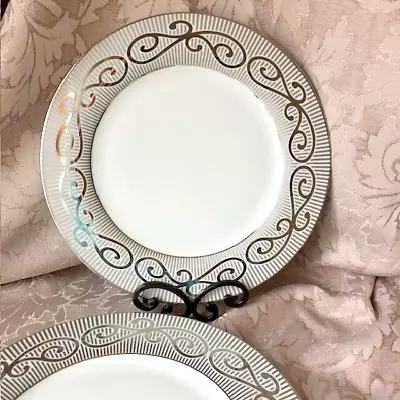 2 COLIN COWIE SILVER Dinner Plates 10.5   Stunning Porcelain From China! • $25