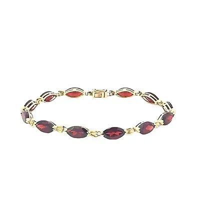 10K Vintage Marquise Garnet Inset Statement Bracelet 6.75  Yellow Gold *07 • $469.95