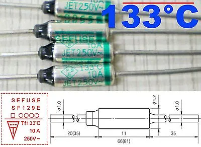 1Pcs Microtemp Thermal Fuse 133°C 133 Degree TF Cutoff SF129E 10A AC 250V New • $0.99