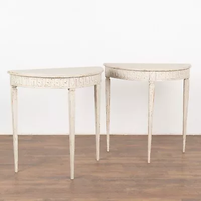 Pair Gustavian Small White Demi Lune Side Tables • $3150